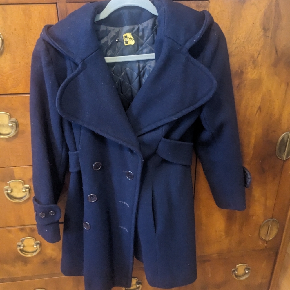 Vintage 1970s Bonders navy wool coat with hood